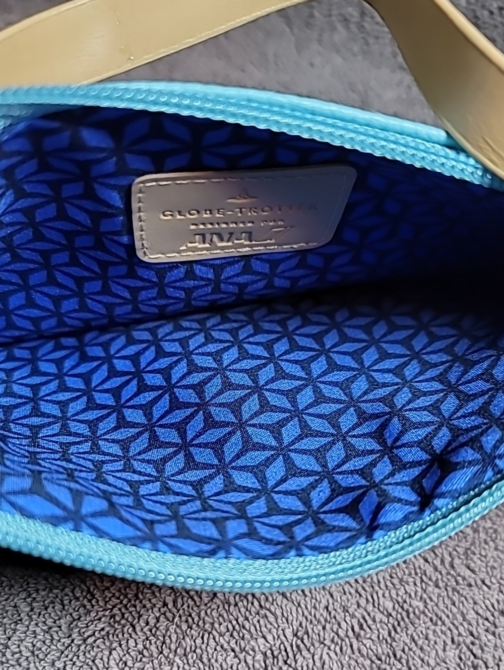 Light Blue Leather Wristlet Clutch with Tan Accents - Picture 4 of 6